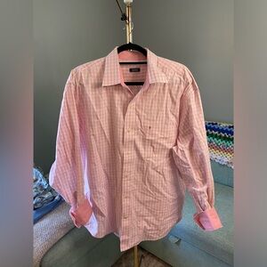 Men’s Pink And White Plaid Izod Long Sleeve Button Down XL